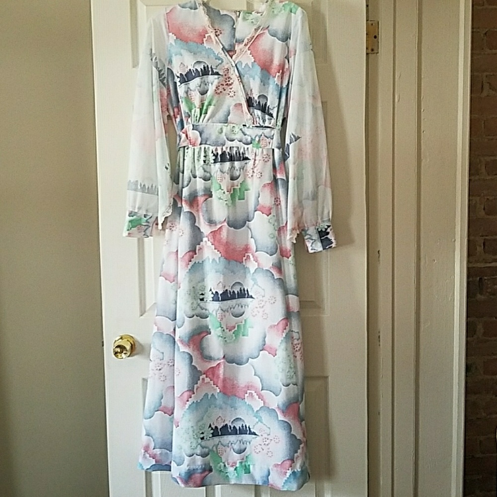 Vintage asian city print dress
